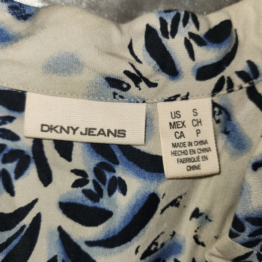 S NEW DKNY Cream Linen Blue Floral, Sleeveless,Collar,Pockets,Luxurious,Designer - Picture 4 of 6